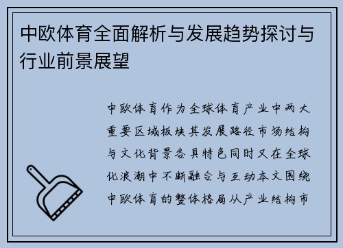 中欧体育全面解析与发展趋势探讨与行业前景展望